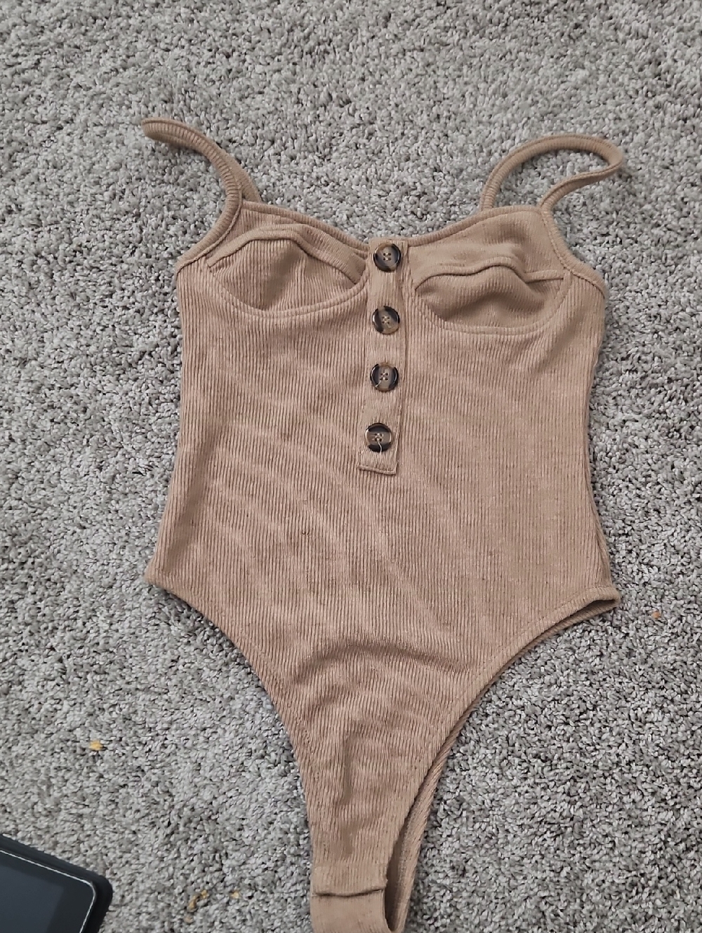 Kids Ribbed Bodysuit In Camel